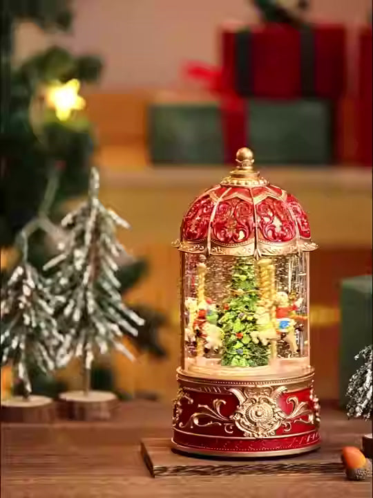 Fashionable Christmas Carousel Snow Globe Lantern Music Box with LED light