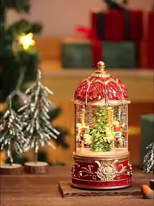 Fashionable Christmas Carousel Snow Globe Lantern Music Box with LED light