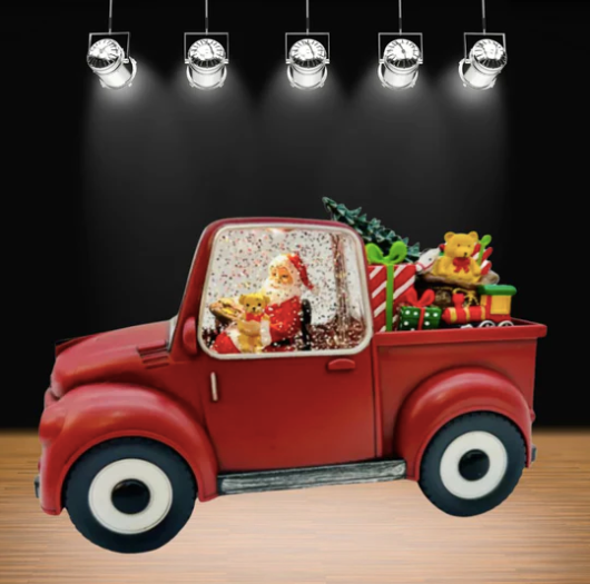 XMAS SANTA IN RED CAR WITH LED LIGHT SHOWPIECE
