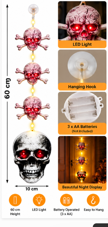 Halloween LED Hanging Skull Decoration, 60CM