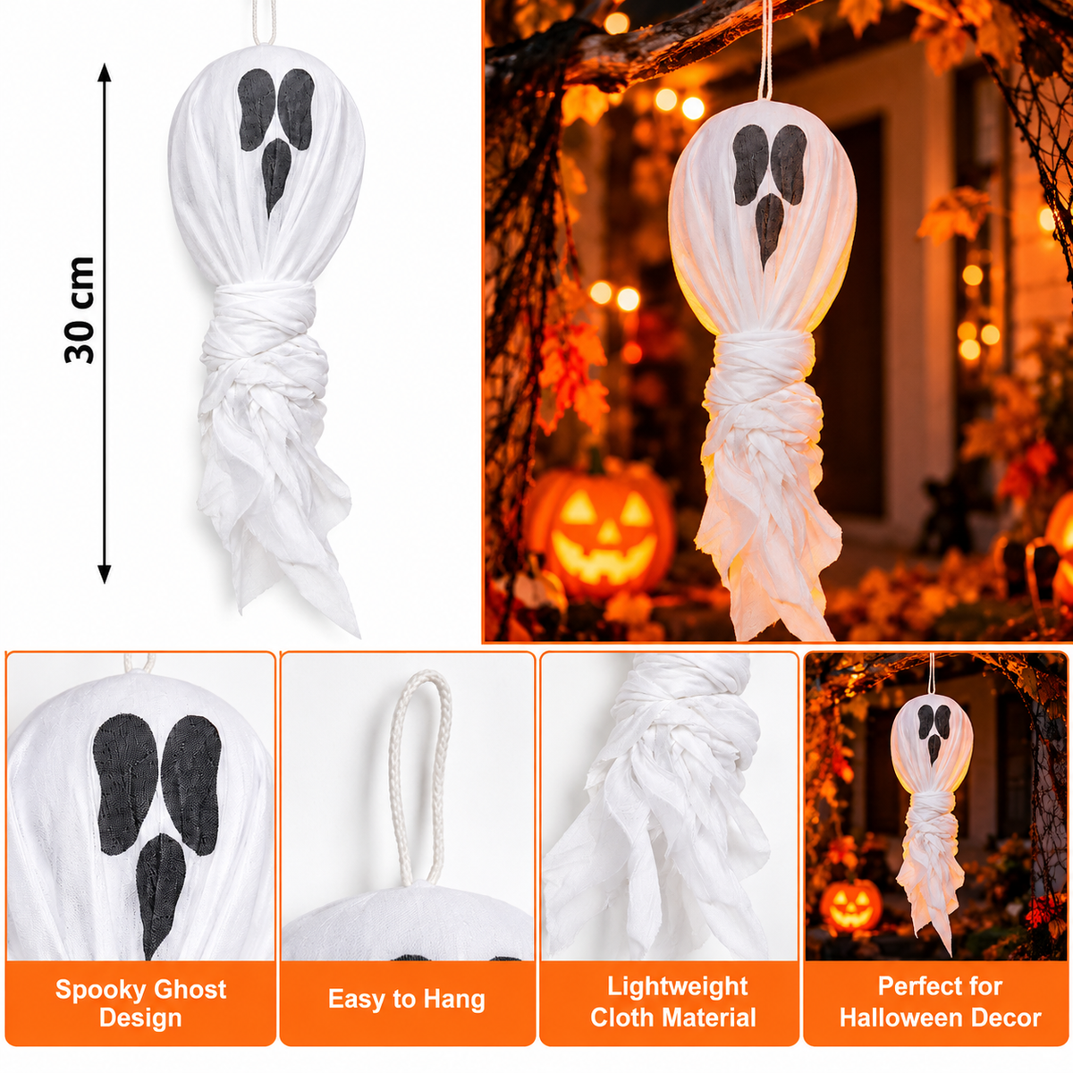 Halloween White Hanging Ghost Decoration, 30CM