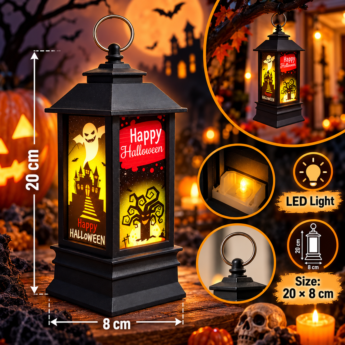 Happy Halloween LED Lantern, Battery Operated, 20x8CM