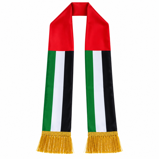 UAE Flag Scarf with Golden Fringe – 150 × 15 cm (1 Piece)
