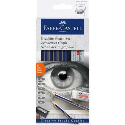 Faber-Castell Graphite Sketch Set 8 Pieces – Drawing Pencils & Eraser Kit