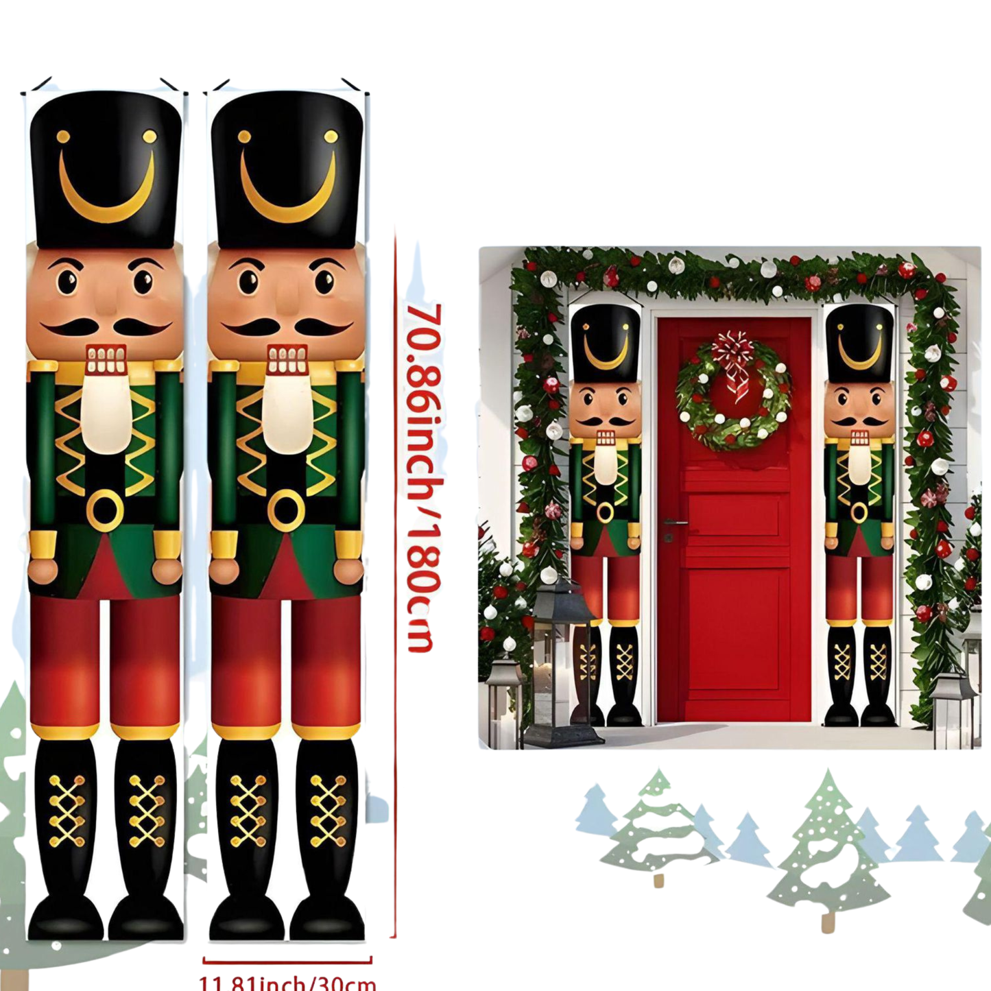 Nutcracker Door Curtain Set – 2-Piece Christmas Entrance Decoration 180 cm