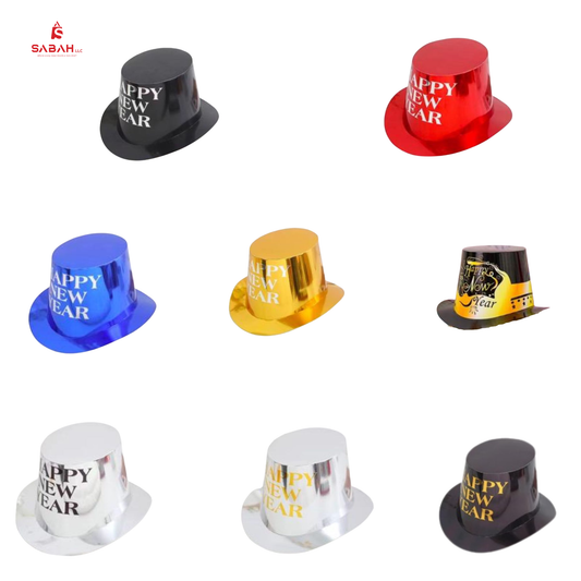 Happy New Year Top Hats – New Year’s Eve Party Hats with Silver Glitter Lettering, 8 PCS