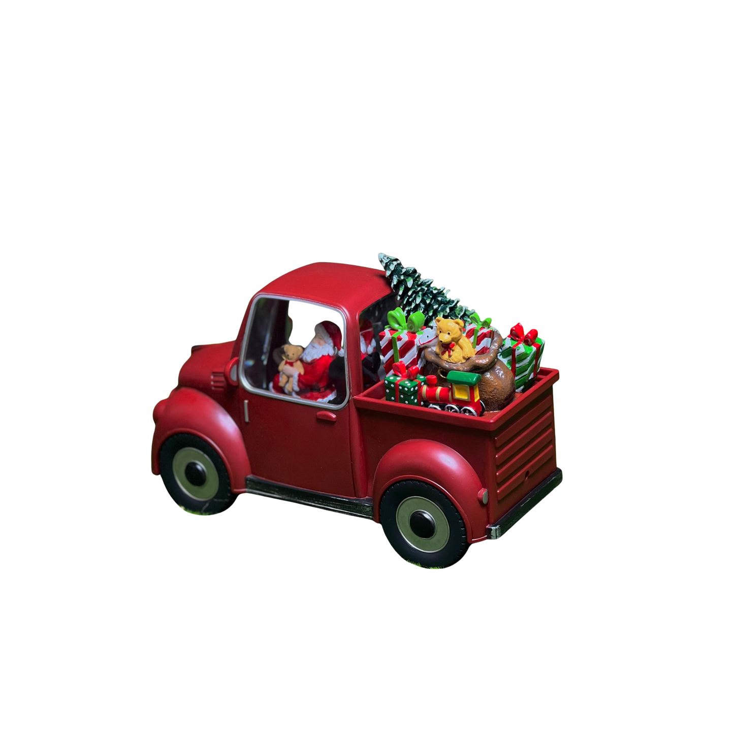 XMAS SANTA IN RED CAR WITH LED LIGHT SHOWPIECE