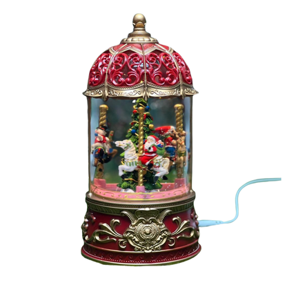 Christmas Carousel Snow Globe Lantern Music Box with LED light