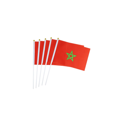 Morocco Country Flag A5 with Hand Stick – 5 Pack
