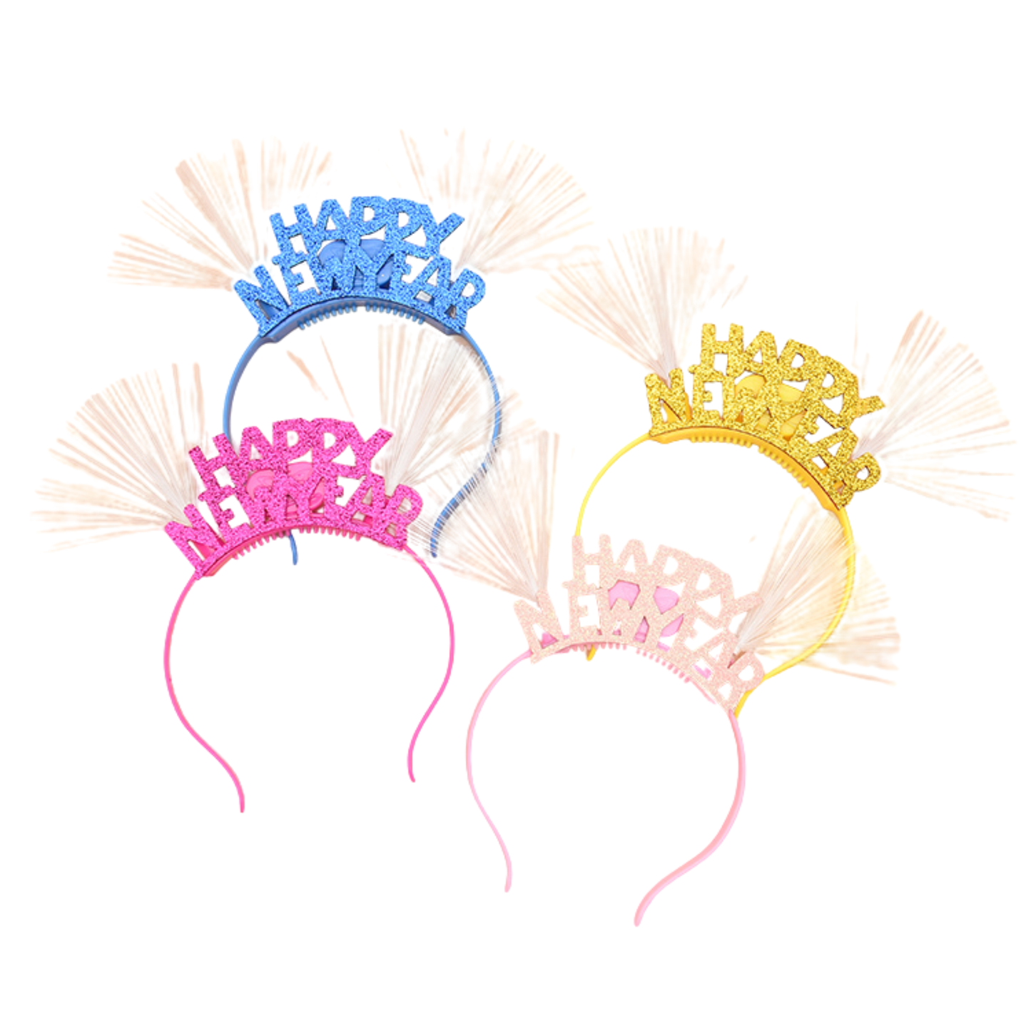LED Fiber Optic Happy New Year Headbands – Pack of 4