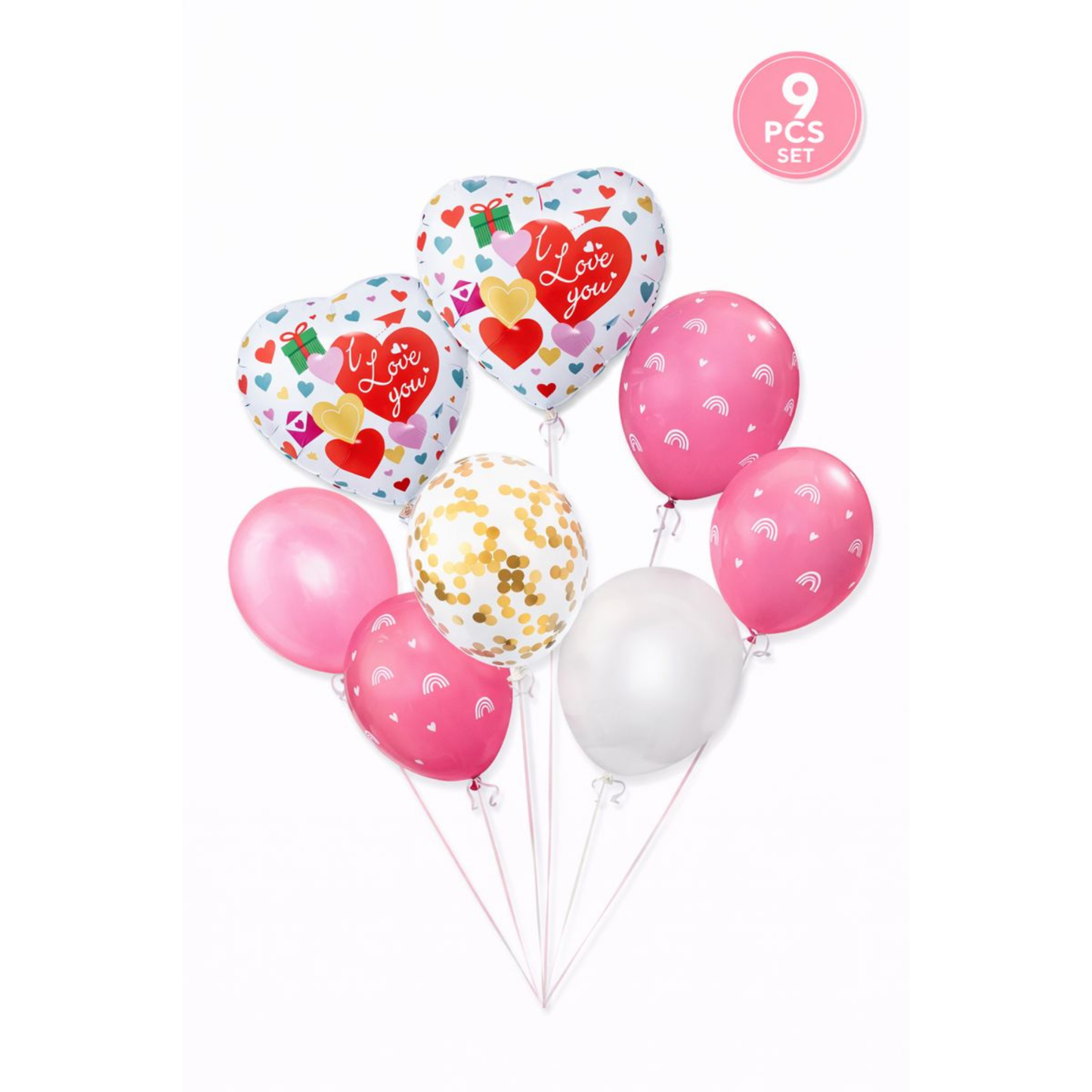 Valentine’s Day Balloon Decoration Set – 9-Piece “I Love You” Heart Balloon Set