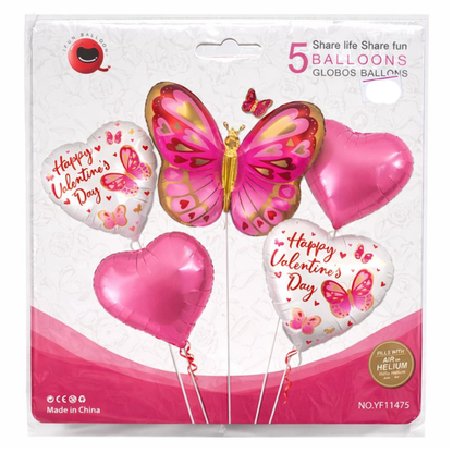 Valentine’s Day Butterfly & Heart Foil Balloon Set – Romantic Party Decoration