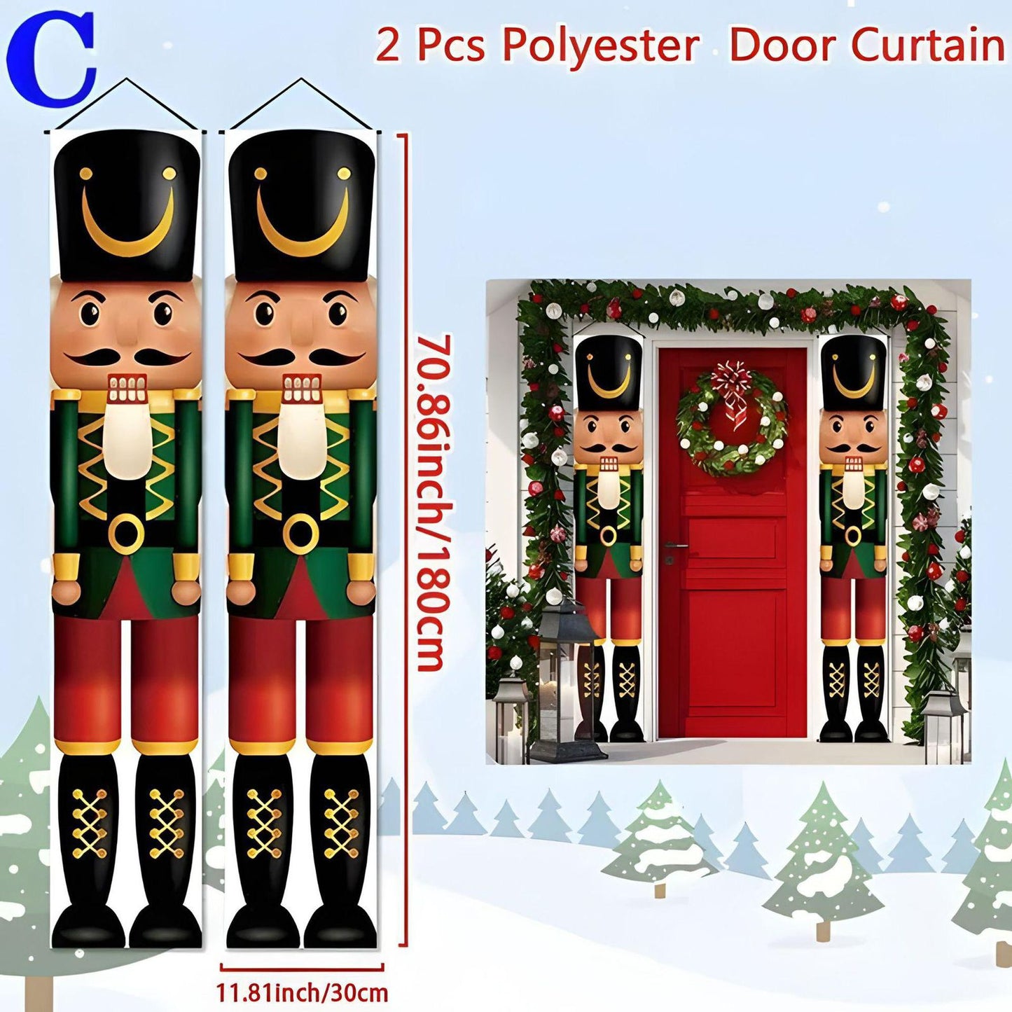 Nutcracker Door Curtain Set – 2-Piece Christmas Entrance Decoration 180 cm