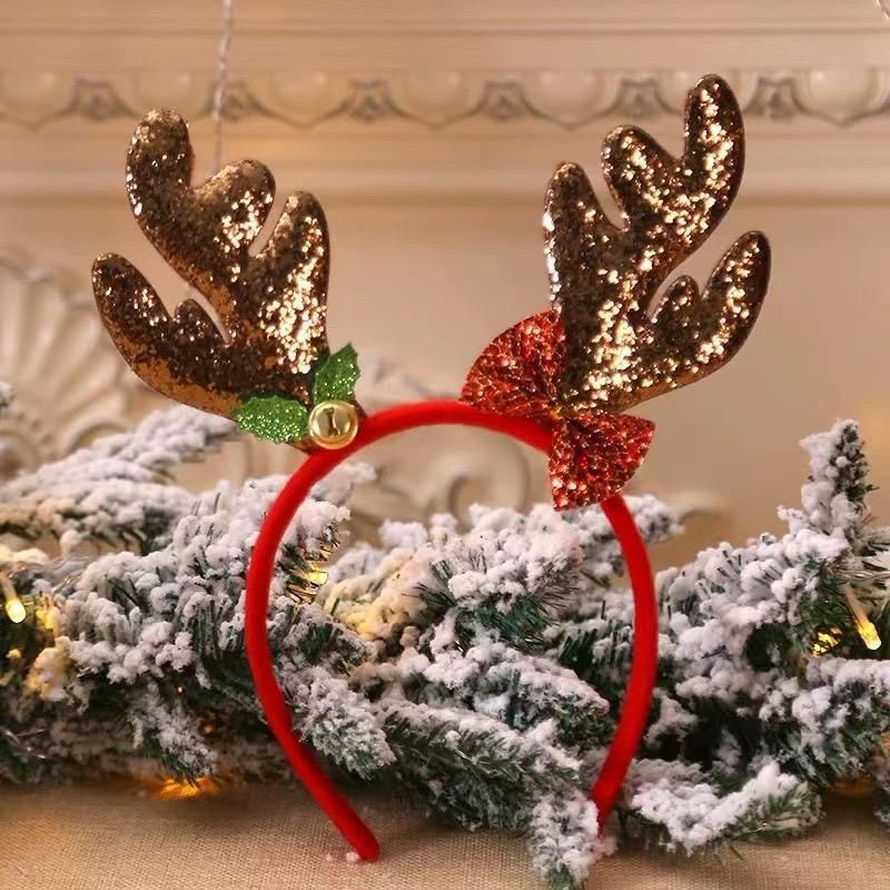 Glitter Reindeer Antlers Headband with Jingle Bell and Festive Bow (3 Pcs)