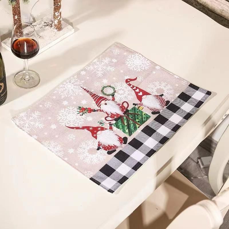Merry Christmas Gnome Table Placemat Black White Plaid