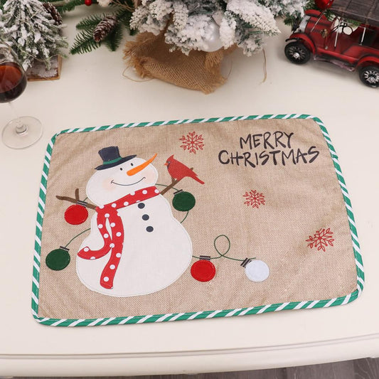 Merry Christmas Snowman Table Placemat Burlap Style Decor