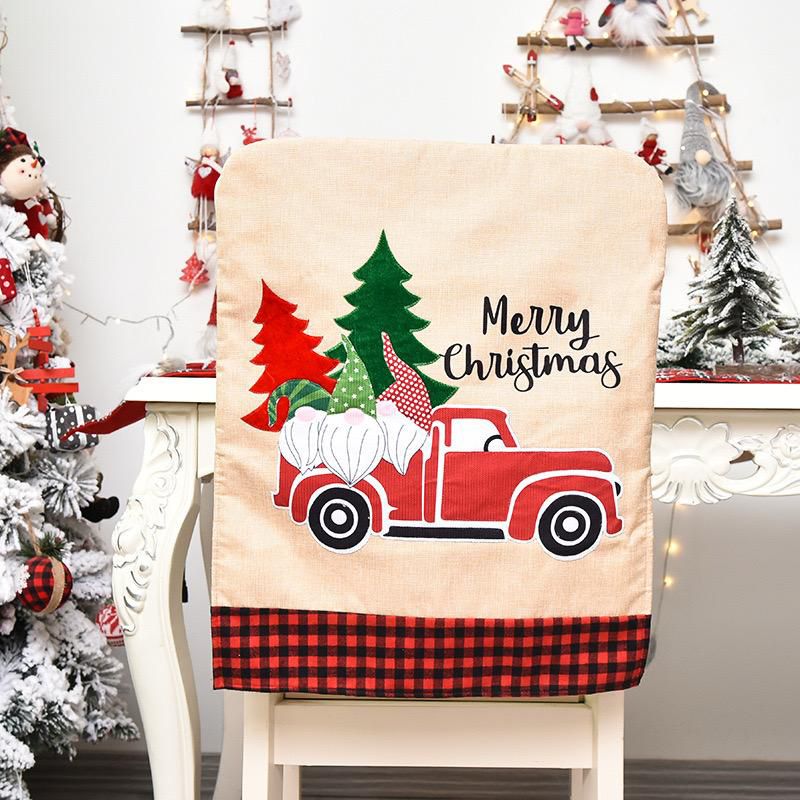 Christmas Gnome Red Truck Dinner Chair Cover Decor