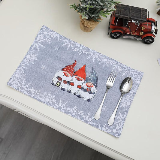 Grey Christmas Gnome Table Placemat Snowflake Design