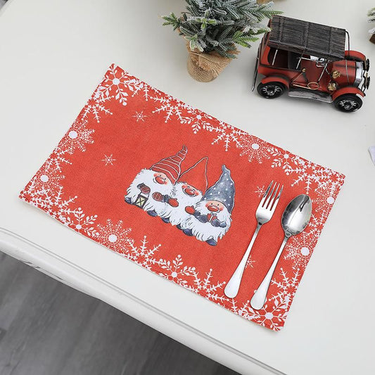 Red Christmas Gnome Table Placemat Snowflake Border