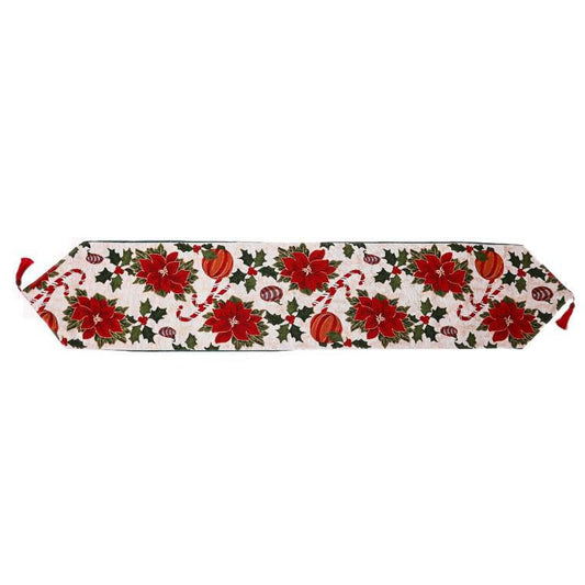 Poinsettia and Candy Cane Embroidered Table Runner