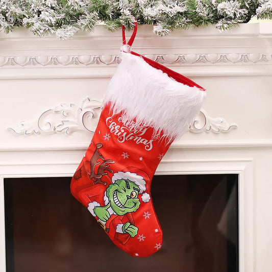 Red Christmas Stocking with 3D Gnome Plush Applique 3 Pcs