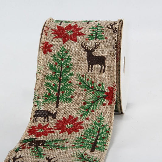 Red Glitter Snowflake Wired Burlap Ribbon  Roll