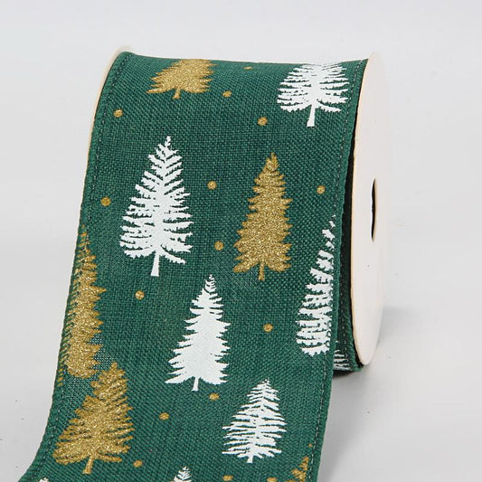 Green Gold White Christmas Tree Wired Burlap Ribbon 45 Meters