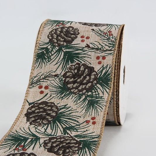 Pine Cone & Needles Burlap Ribbon 45 Meters