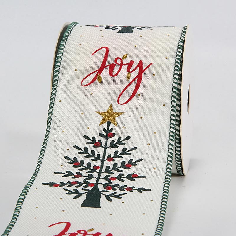 "Joy" Script Christmas Tree Wired Ribbon  Roll 45 Metres