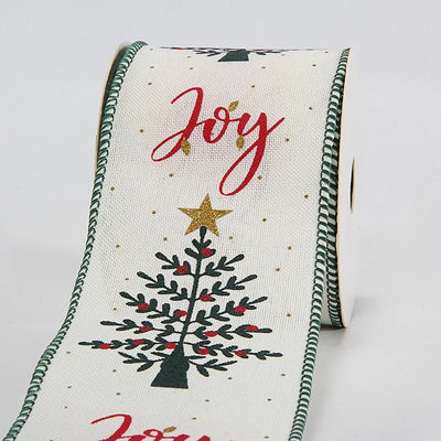 "Joy" Script Christmas Tree Wired Ribbon  Roll 45 Metres