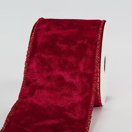 Ruby Red Crushed Velvet Wired Ribbon 45 Meters