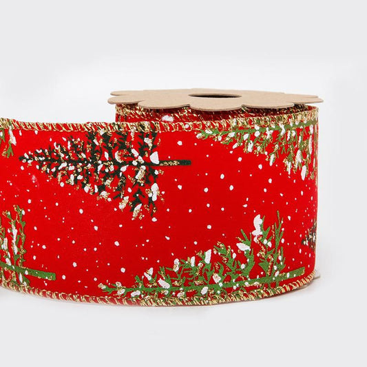 Christmas Tree Wired Burlap Ribbon  Roll 22 Meters