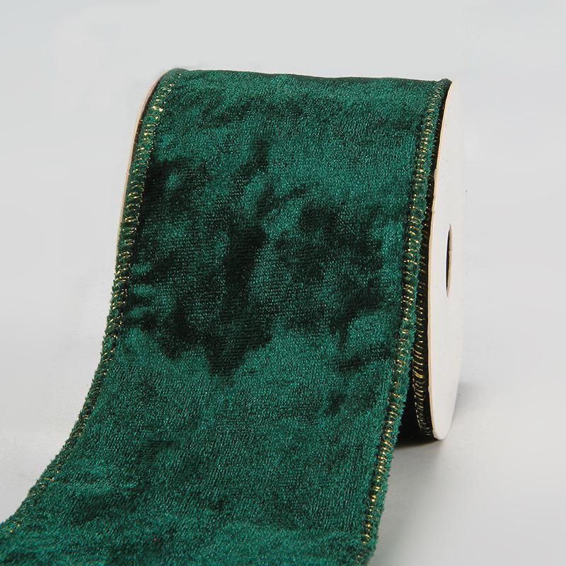 Emerald Green Crushed Velvet Wired Ribbon  45 meters
