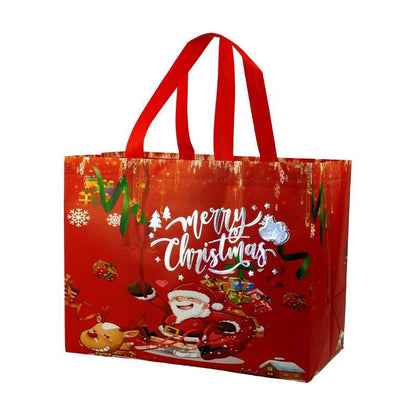 Red Non-Woven Reusable Santa Reindeer Gift Tote Bag 6 Pcs