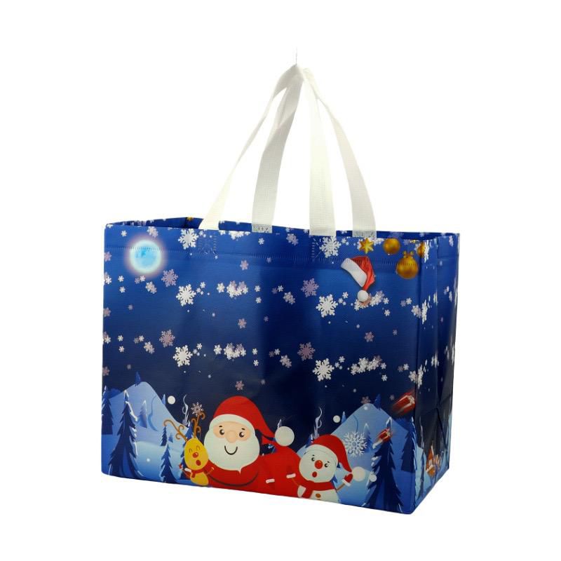 Blue Non-Woven Reusable Santa Snowman Gift Tote Bag 6 Pcs