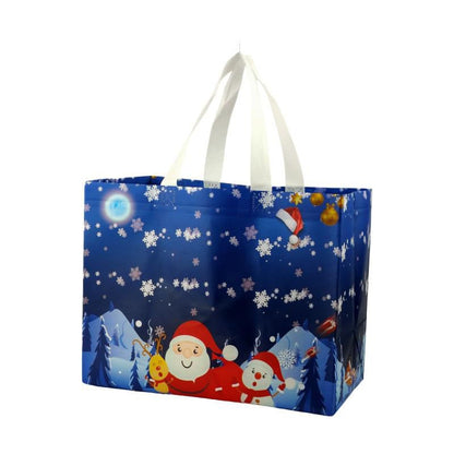 Blue Non-Woven Reusable Santa Snowman Gift Tote Bag 6 Pcs