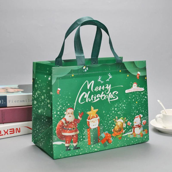 Green Non-Woven Reusable Christmas Gift Tote Bag 6 Pcs