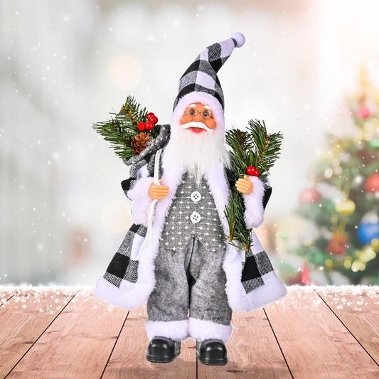Santa Claus Figure Black Plaid Coat Indoor Party Decor
