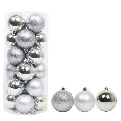 24 Silver Christmas Balls Ornaments in Glitter, Matte, and Bright Finish