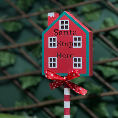 Santa Stop Here House Sign – Red & White Table Décor