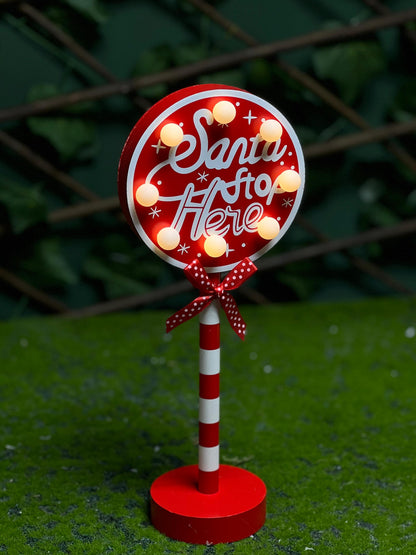 Santa Stop Here Light-Up Christmas Pole – Table & Shelf Decor