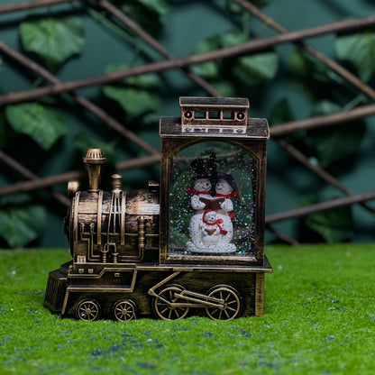 Vintage Black Train Snow Globe Lantern – Santa Scene (6.75")