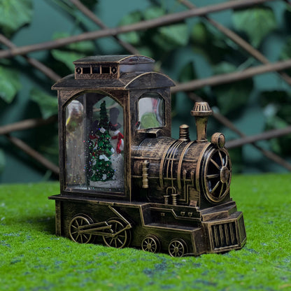 Vintage Black Train Snow Globe Lantern – Santa Scene (6.75")