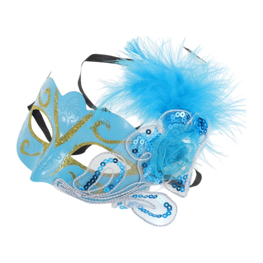 Blue Feather Masquerade Eye Mask for Parties and Events