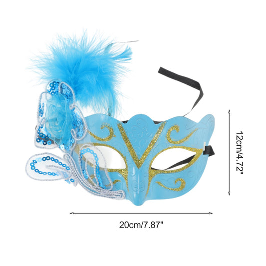 Blue Feather Masquerade Eye Mask for Parties and Events