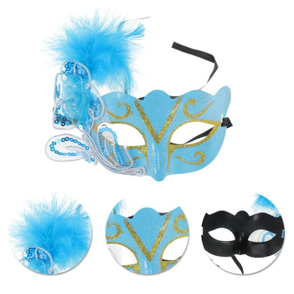 Blue Feather Masquerade Eye Mask for Parties and Events