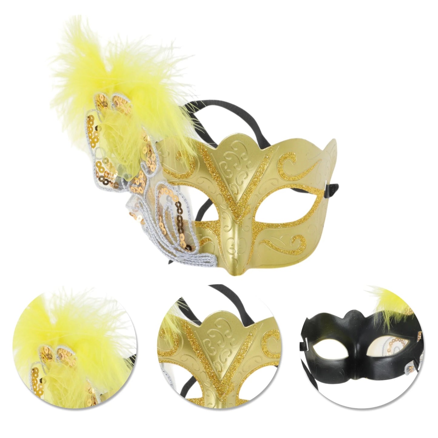 Gold Feather Masquerade Eye Mask for Parties and Events
