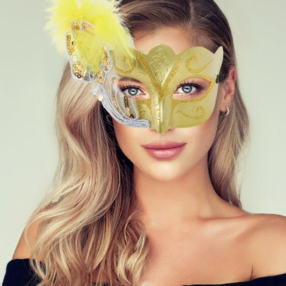 Gold Feather Masquerade Eye Mask for Parties and Events