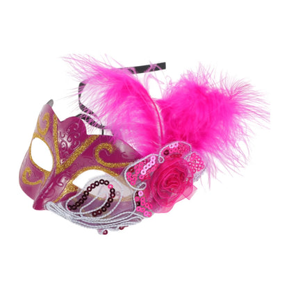 Pink Feather Masquerade Eye Mask for Parties and Events