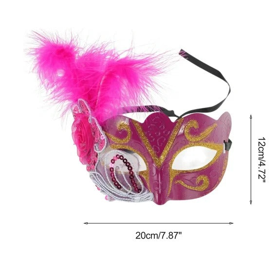 Pink Feather Masquerade Eye Mask for Parties and Events